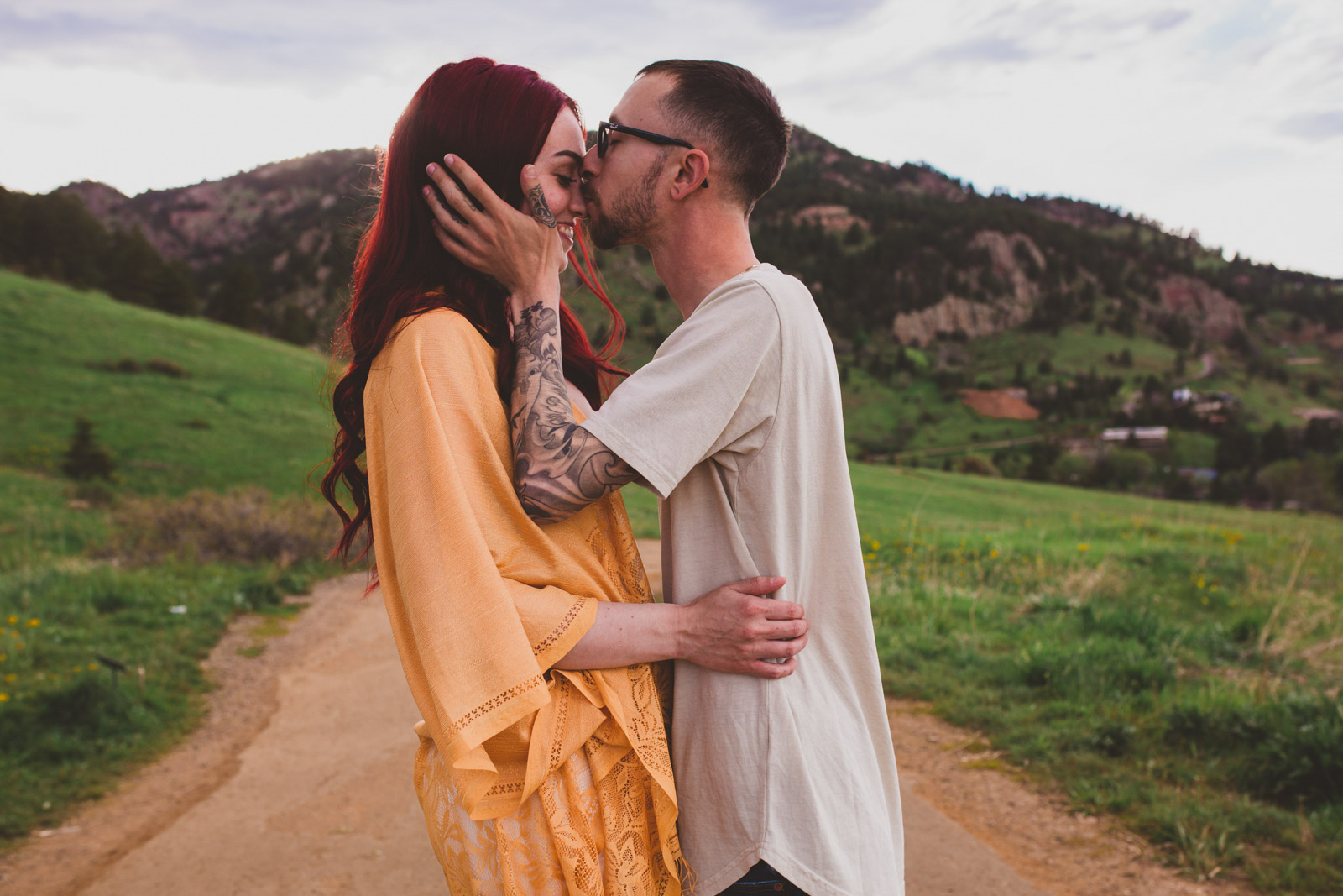 couple kissing engagement session - chautauqua park, Boulder CO